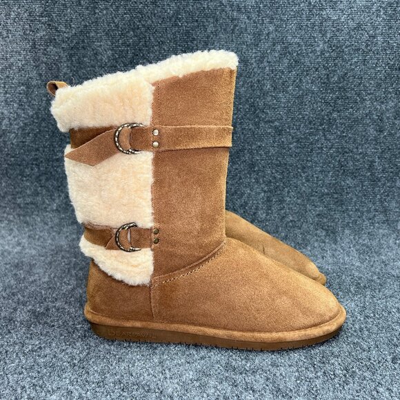 BearPaw Alexandra Boots Women's Size 10 Tan Suded Wool Shearling Lined Winter - Picture 1 of 14